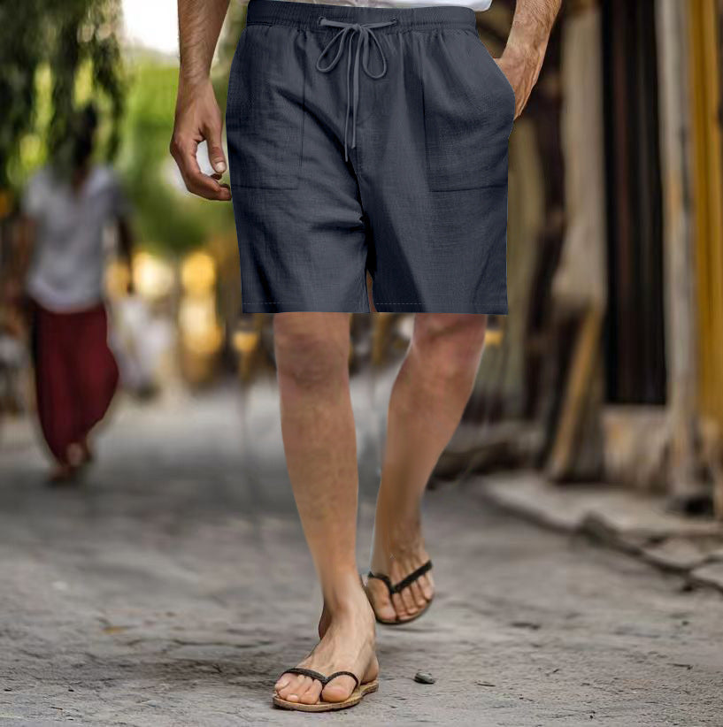 Men's Cotton Linen Multi-pocket Drawstring Leisure Beach Shorts - globaltradeleader