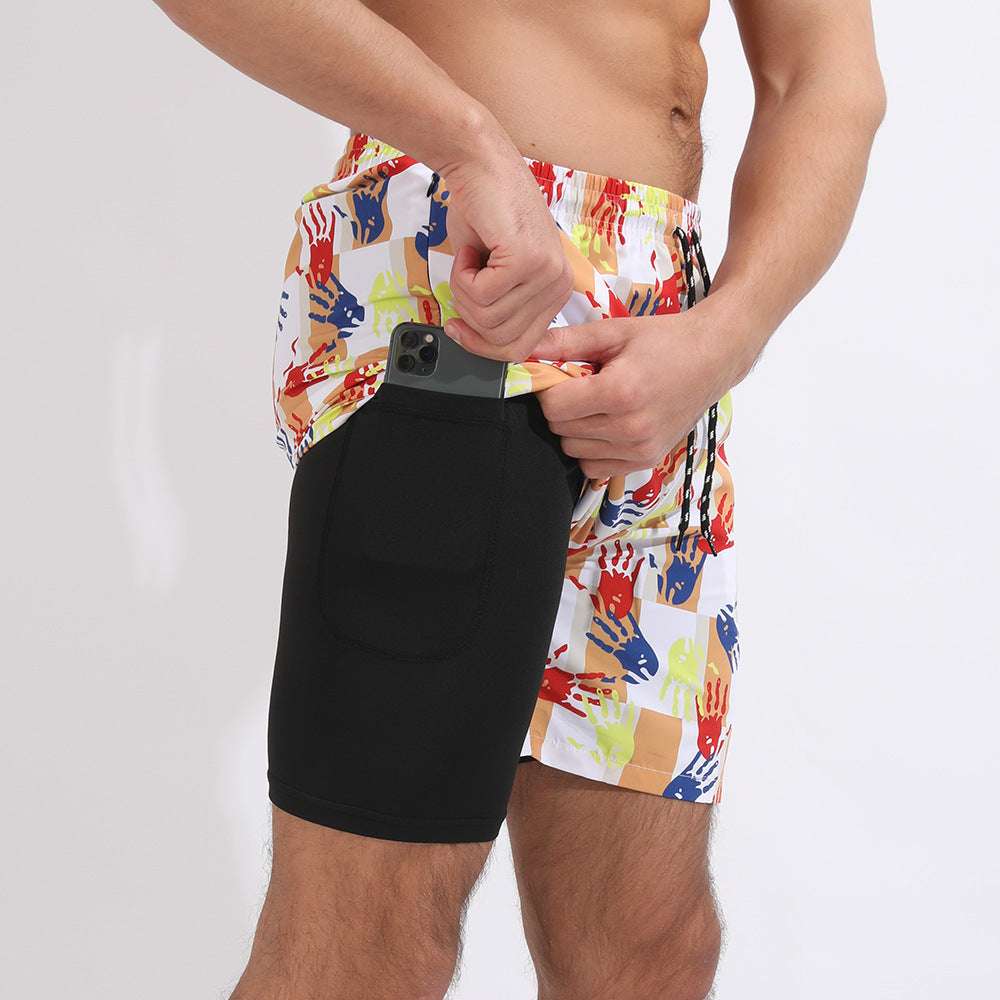 Gradient Printed Beach Shorts Double Layer Casual Sport Shorts - globaltradeleader