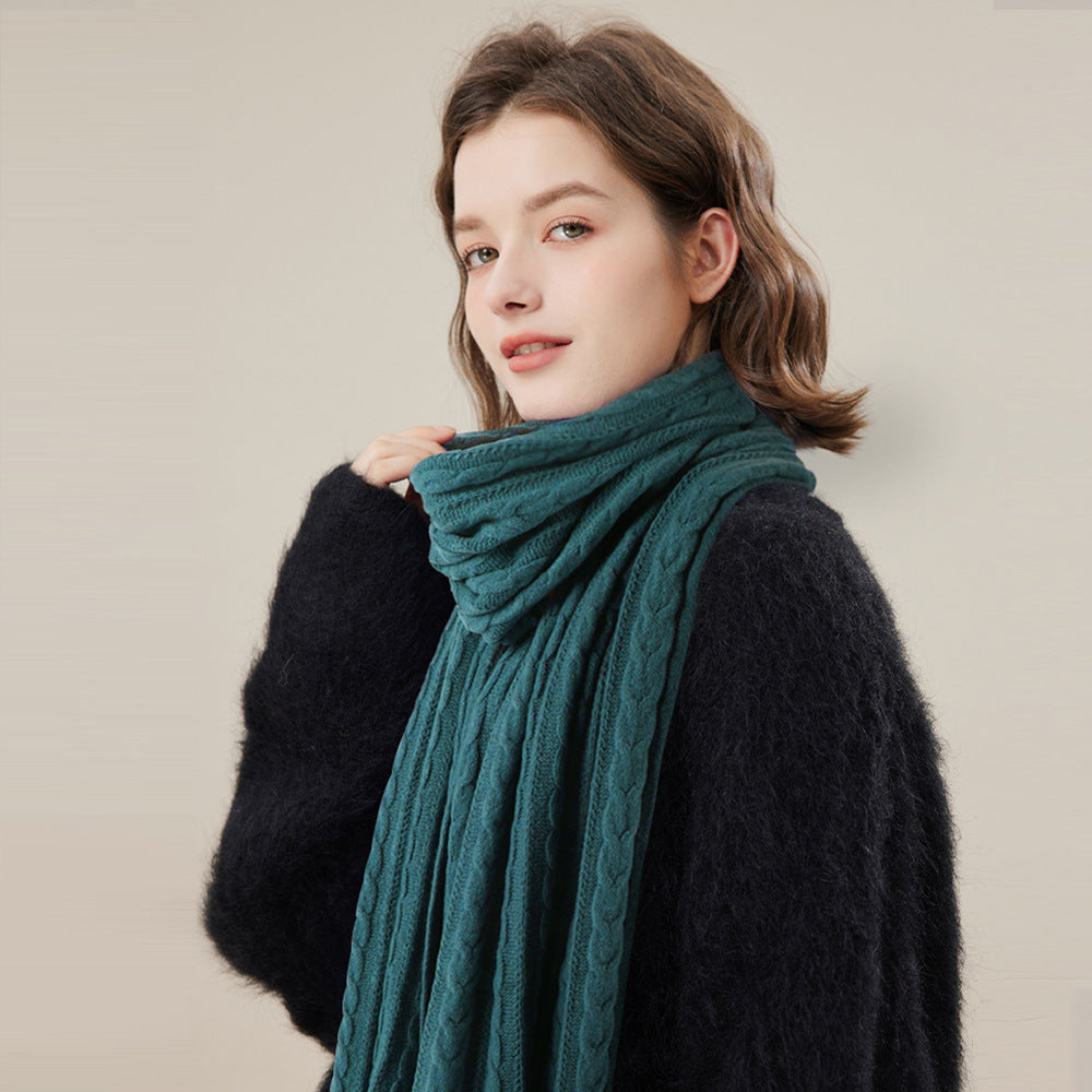 Solid Color Scarf For Women Winter Warm Fashion Versatile  Shawl Korean Style Sweet Knitted Woolen Long Scarf