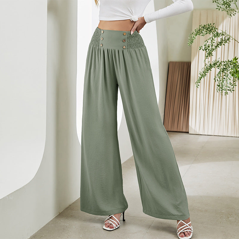 Fashion Straight Wide Leg Pants Elastic High Waist Casual Trousers For Women - globaltradeleader