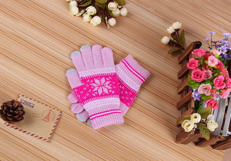 Printed Mobile Phone Touch Screen Knitted Gloves Winter Thicken Thermal Gloves - globaltradeleader