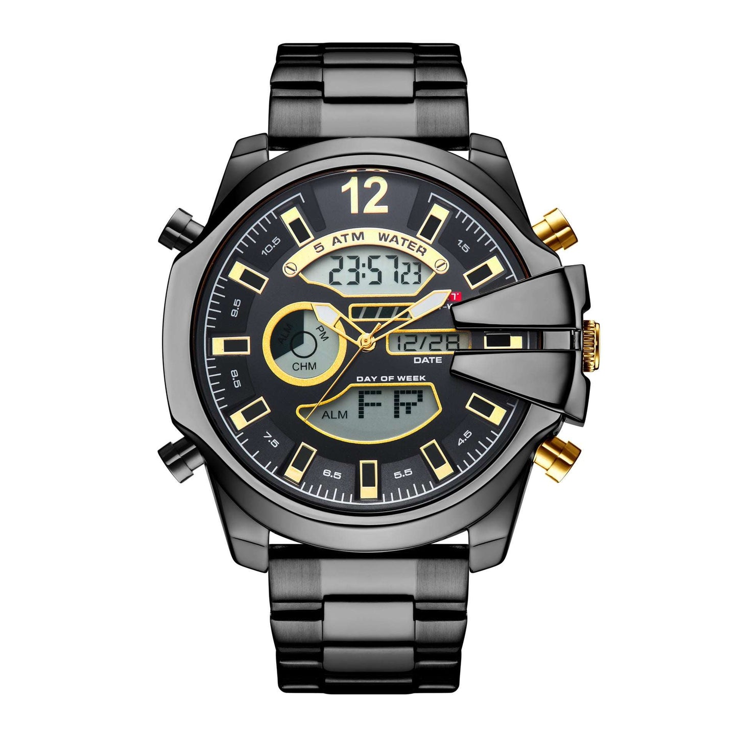 New Men's Double Display Alarm Clock Led Sports Steel Watch Waterproof - globaltradeleader