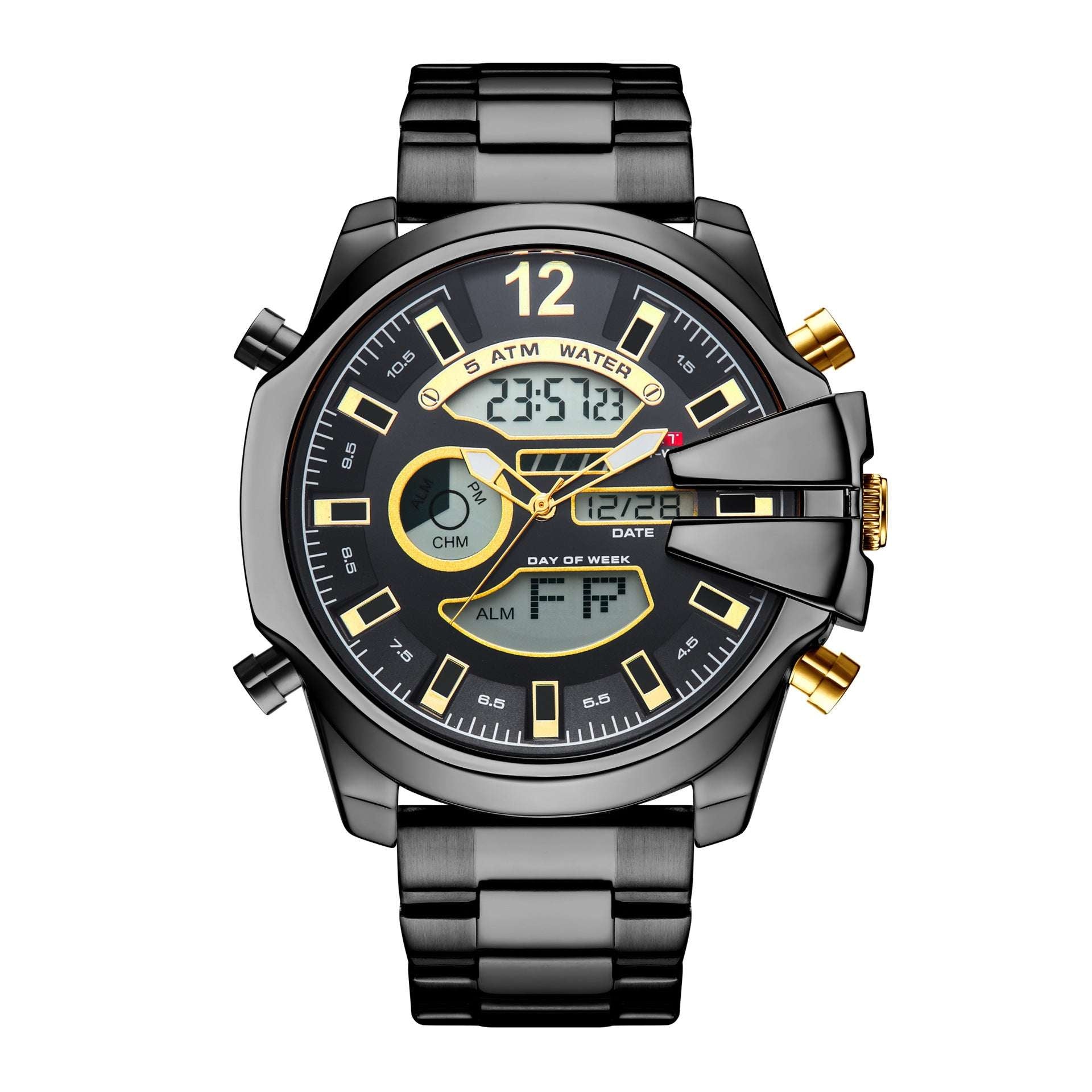 New Men's Double Display Alarm Clock Led Sports Steel Watch Waterproof - globaltradeleader