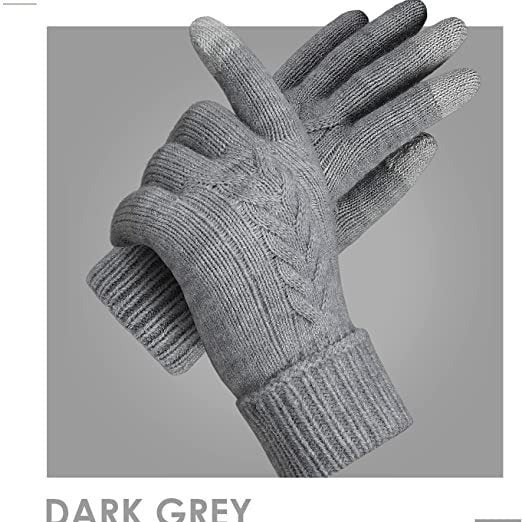 Autumn And Winter Jacquard Dark Gray Warm Touch Screen Magic Gloves - globaltradeleader