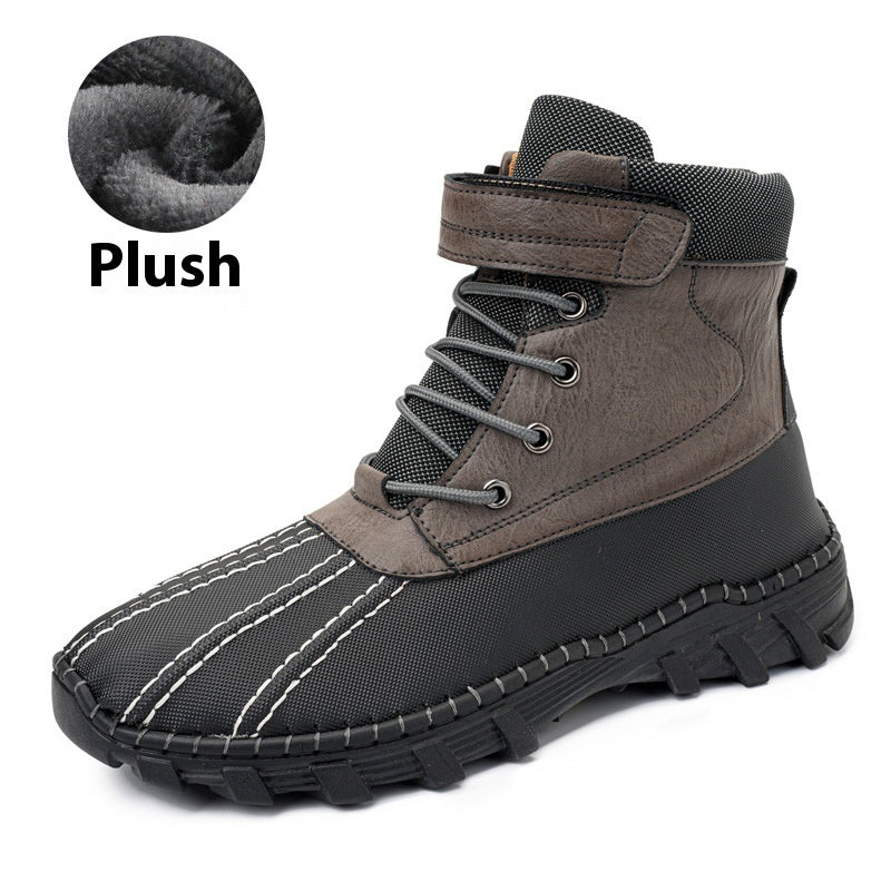 Winter Fleece Lace-up Snow Boots For Men Women Waterproof And Anti-slip Outdoor Work Boot Fashion Warm Mid-tube Cotton Shoes Men - globaltradeleader