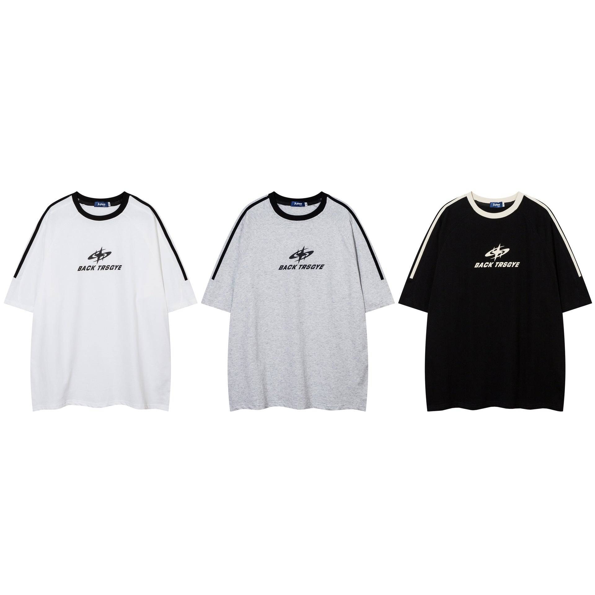 Patchwork Stripes T-shirt Short-sleeved Cotton Sports Top Men - globaltradeleader