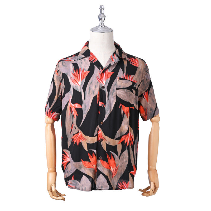 Men's Shirt Rayon Printed Cardigan Short Sleeve Beach Shirt - globaltradeleader