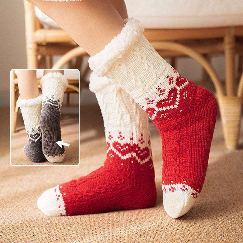Love Knitted Plush Floor Socks Winter Warm Non-slip Carpet Socks Christmas Home Women - globaltradeleader