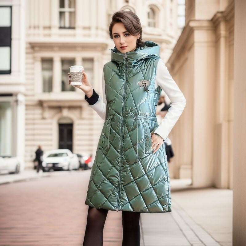 Glossy Cotton-padded Coat Vest Mid-length Women's Thickened Coat - globaltradeleader