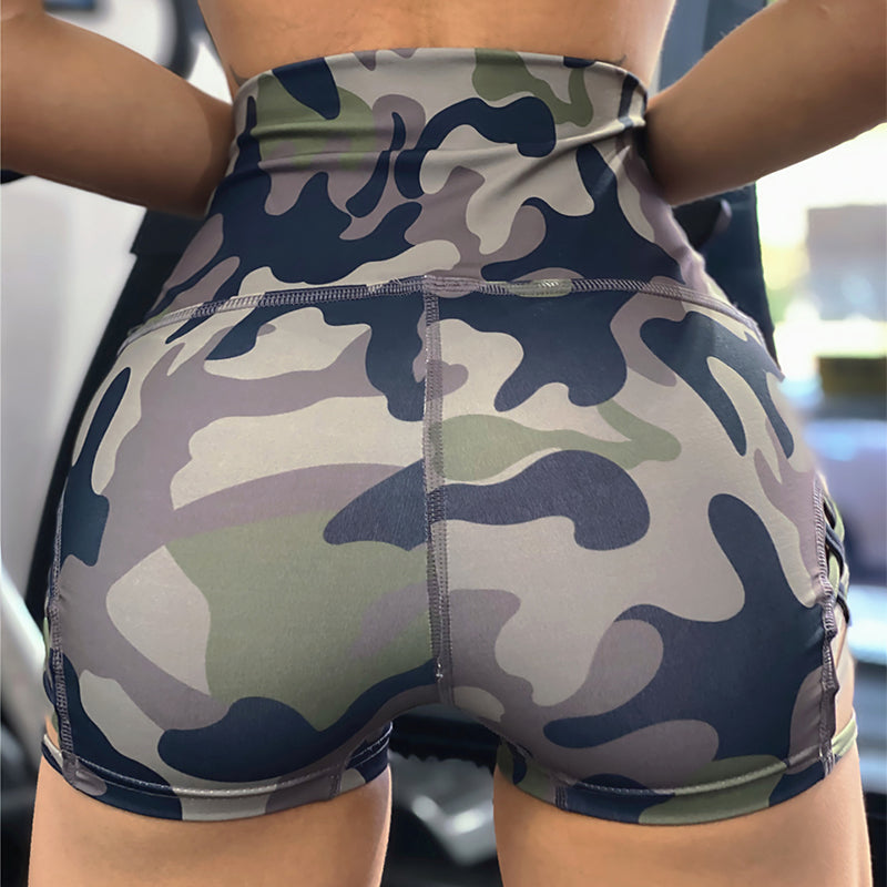 Camouflage Leopard Print Yoga Pants For Women High Waist Tight Shorts With Side Hollow Design Sexy Fitness Pole Dancing Sports Shorts - globaltradeleader