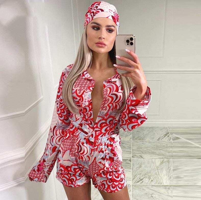 Printed Long-sleeved Shirt Shorts - globaltradeleader