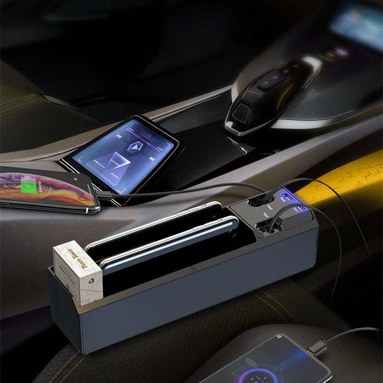 In Car Seat Slot Storage Box Charger With Retractable Cord