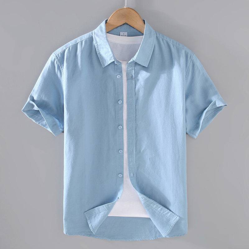 Men's Linen Short-sleeved Shirt Casual Loose - globaltradeleader
