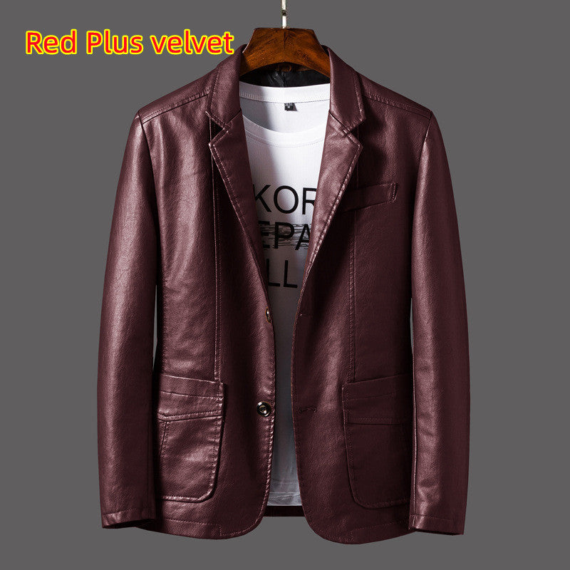 Leather Men's Autumn And Winter Jacket Thin Lapel - globaltradeleader