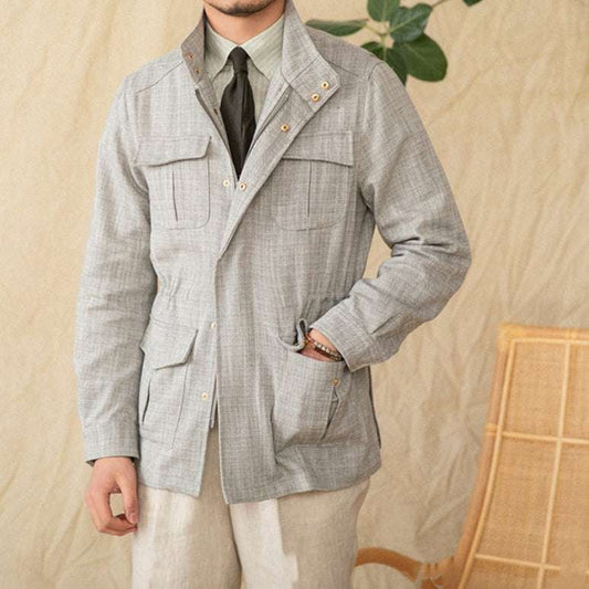 Cotton And Linen Stand-up Collar Cinched M65 Safari Jacket