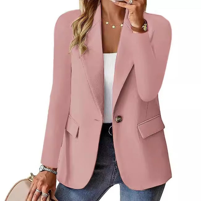 Fashion Casual Women Blazer Long-sleeved Solid Color Casual Cardigan Small Suit Jacket For Women Elegant Office Lady Outerwear - globaltradeleader