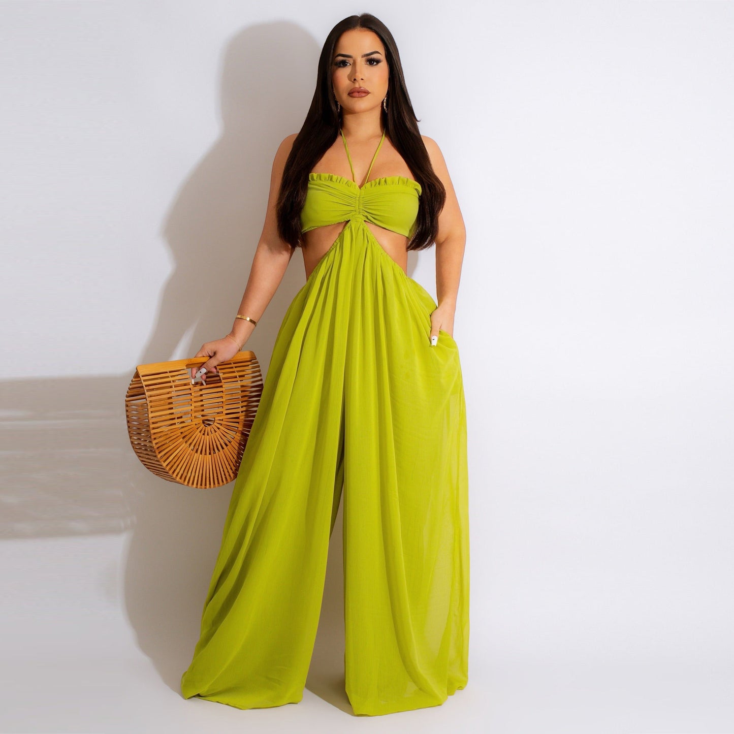 Chiffon Chest-wrapped Bare Back Wide-leg Jumpsuit European And American - globaltradeleader