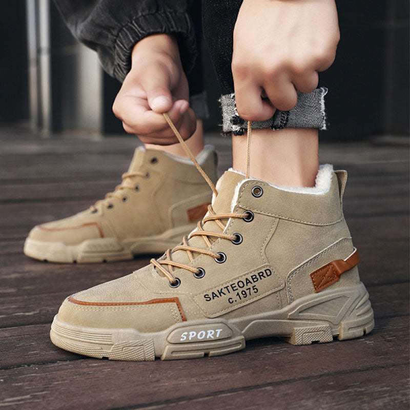 Plush Snow Boots Winter New Winter Velvet Thickened Warm Cotton Shoes Casual Trendy High-top Workwear Boots For Men - globaltradeleader