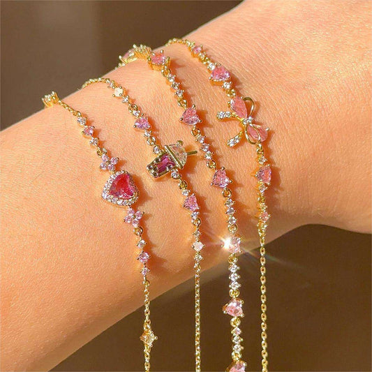 Sweet Bow Heart Rhinestone Bracelet Y2K Ins Fashion Chain Bracelet Valentine's Day - globaltradeleader