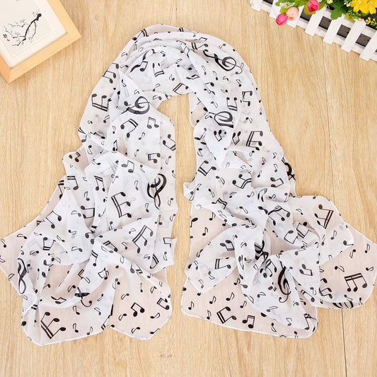 Women's Fashion Casual Note Print Chiffon Silk Scarf