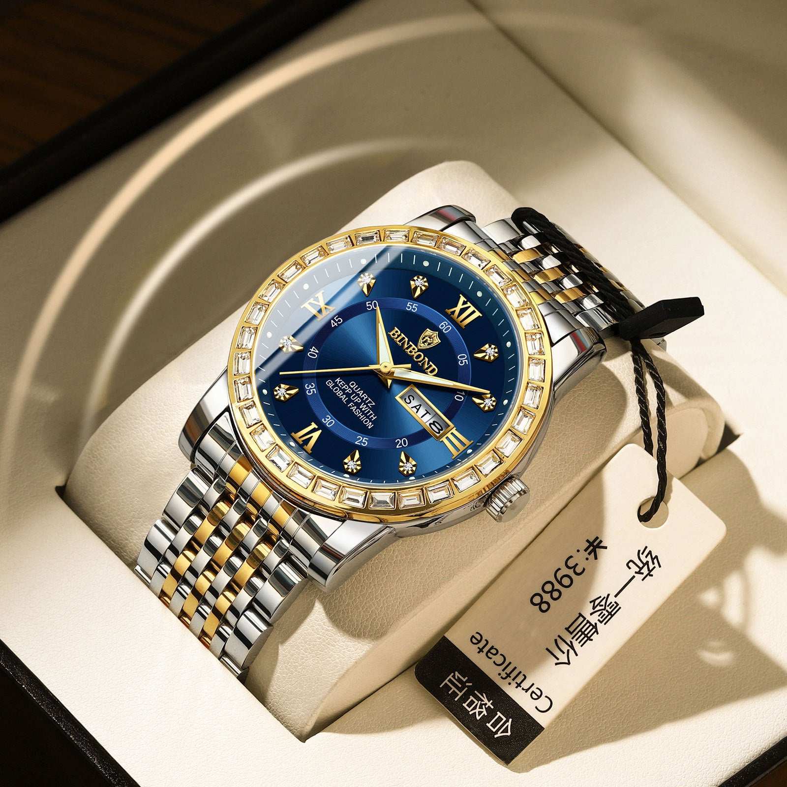Business Diamond-embedded Mechanical Watch Double Calendar Waterproof Luminous - globaltradeleader