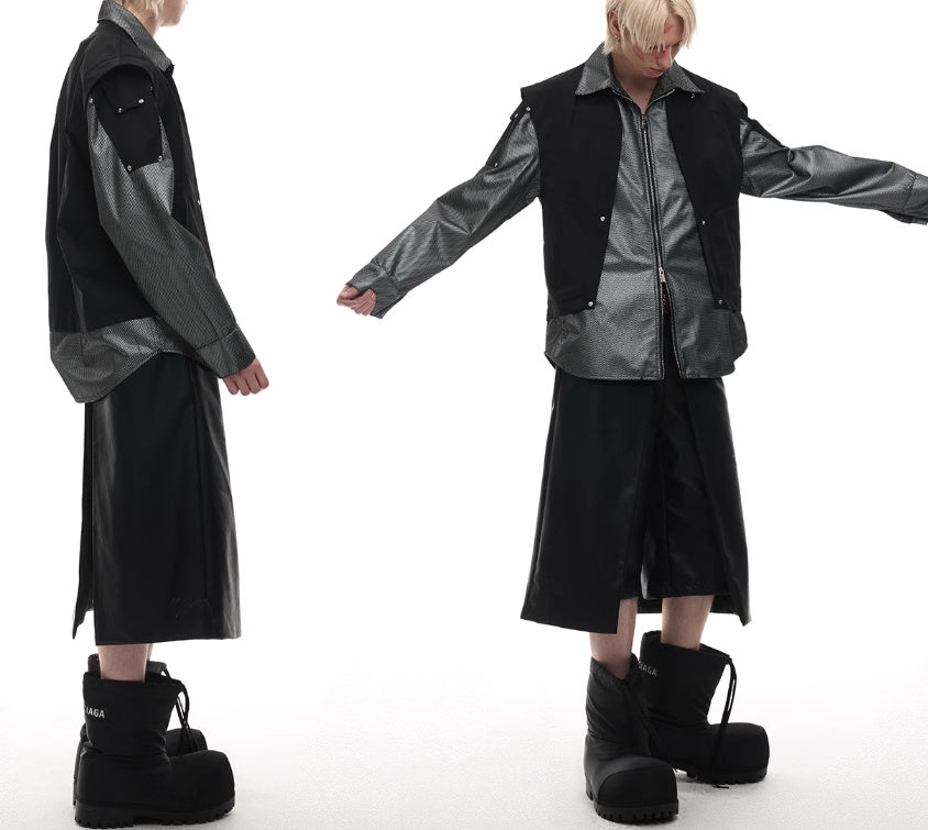 Niche Deconstruction Double-layer Design Sense Leather Pants Loose Style Shorts - globaltradeleader