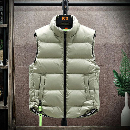 Men's Winter Down Vest Fashion All-match Stand-collar Sleeveless Jacket Solid Thickened Tank Outerwear Clothing - globaltradeleader