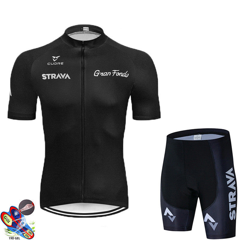 STRAVA Black Quick Dry Cycling Jersey 19D Bib Set