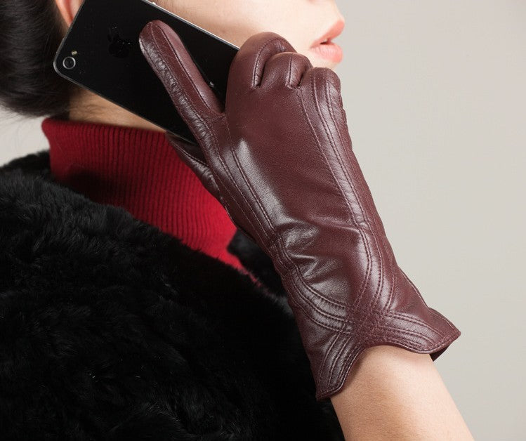 Women's Fashion Winter Warm Gloves Real Lamb Leather Handmade Curve Sheepskin Gloves - globaltradeleader