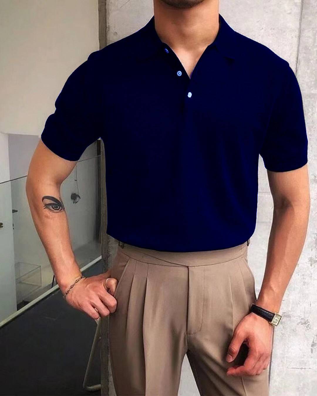 Men's Summer Lapels T-shirt Solid Color Casual - globaltradeleader