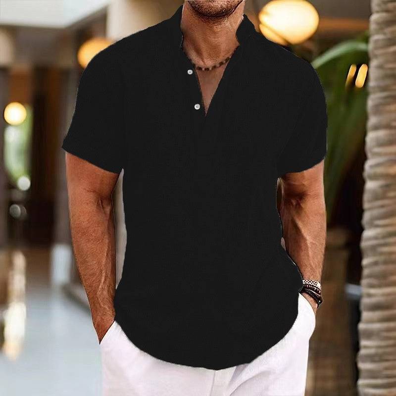 Summer Men's Retro Short Sleeve Stand Collar Top - globaltradeleader