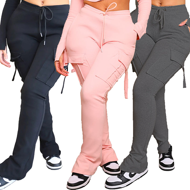 Cargo Pants With Pockets High Waist Drawstring Wide Leg Straight Trousers For Women Overalls - globaltradeleader