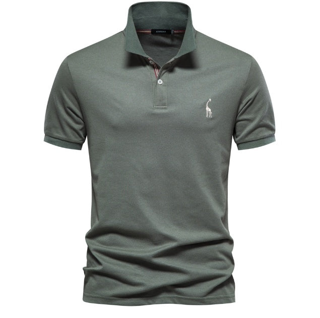 Deer Embroidered Men's T-shirt Solid Color Polo Collar Basic Style Short-sleeved Shirt Men - globaltradeleader