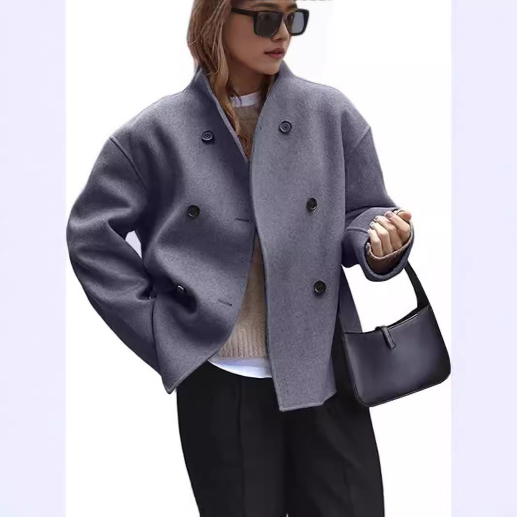 Fashion Three-row Button Short Plaids And Tweedst Coat Double-faced Woolen Goods For Autumn And Winter - globaltradeleader
