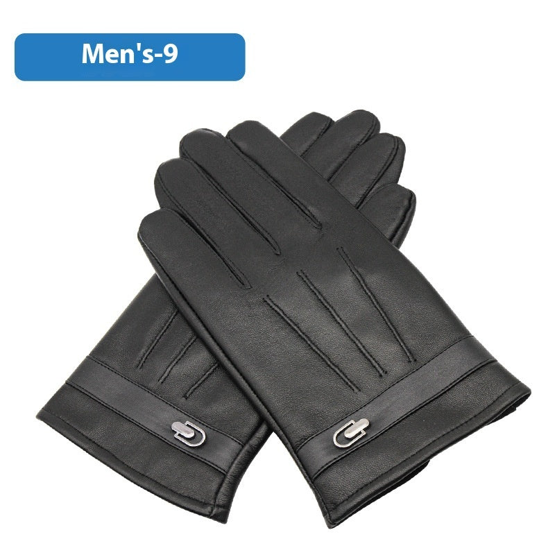 Genuine Leather Gloves Men's Winter Velvet Cold Protection Warm Sheepskin Gloves Cycling And Driving Touch Screen - globaltradeleader