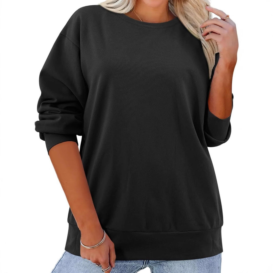 Fleece-lined Thick Round Neck Loose-fitting Solid Color Long Sleeves Sweater - globaltradeleader