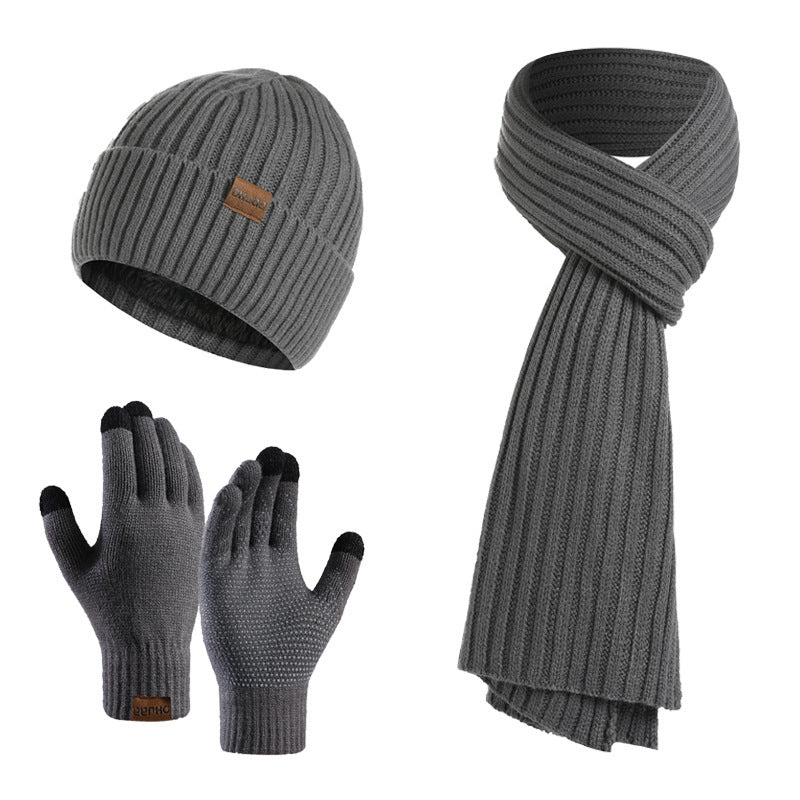 Winter Solid Color Scarf Hat Gloves Knitted Three-piece Suit - globaltradeleader