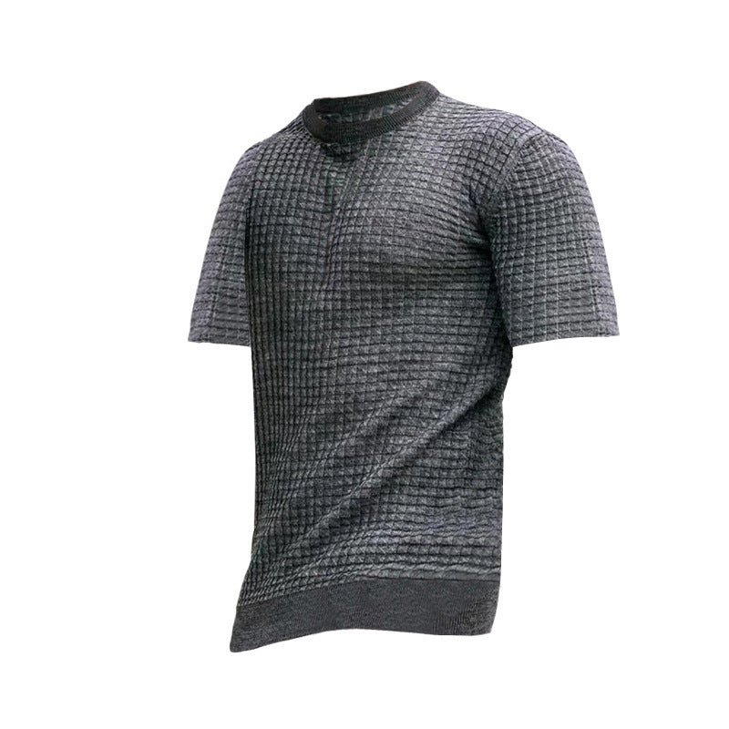 Men's Small Checkered Round Neck Casual Fashion Top
