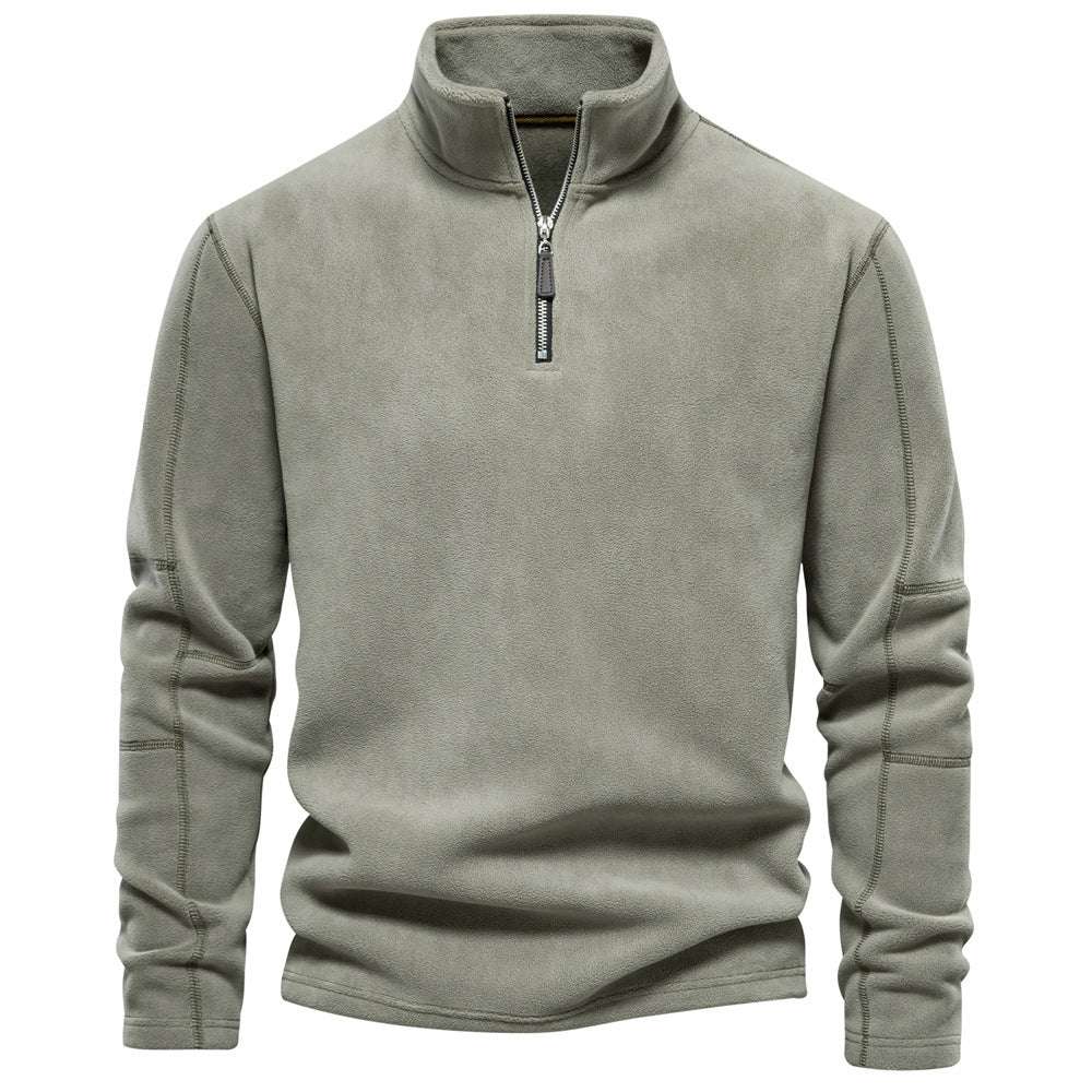 Fashion Personality Stand-collar Zippered Sweatshirt With Fleece Winter Casual Pullover Top Men's Clothing - globaltradeleader