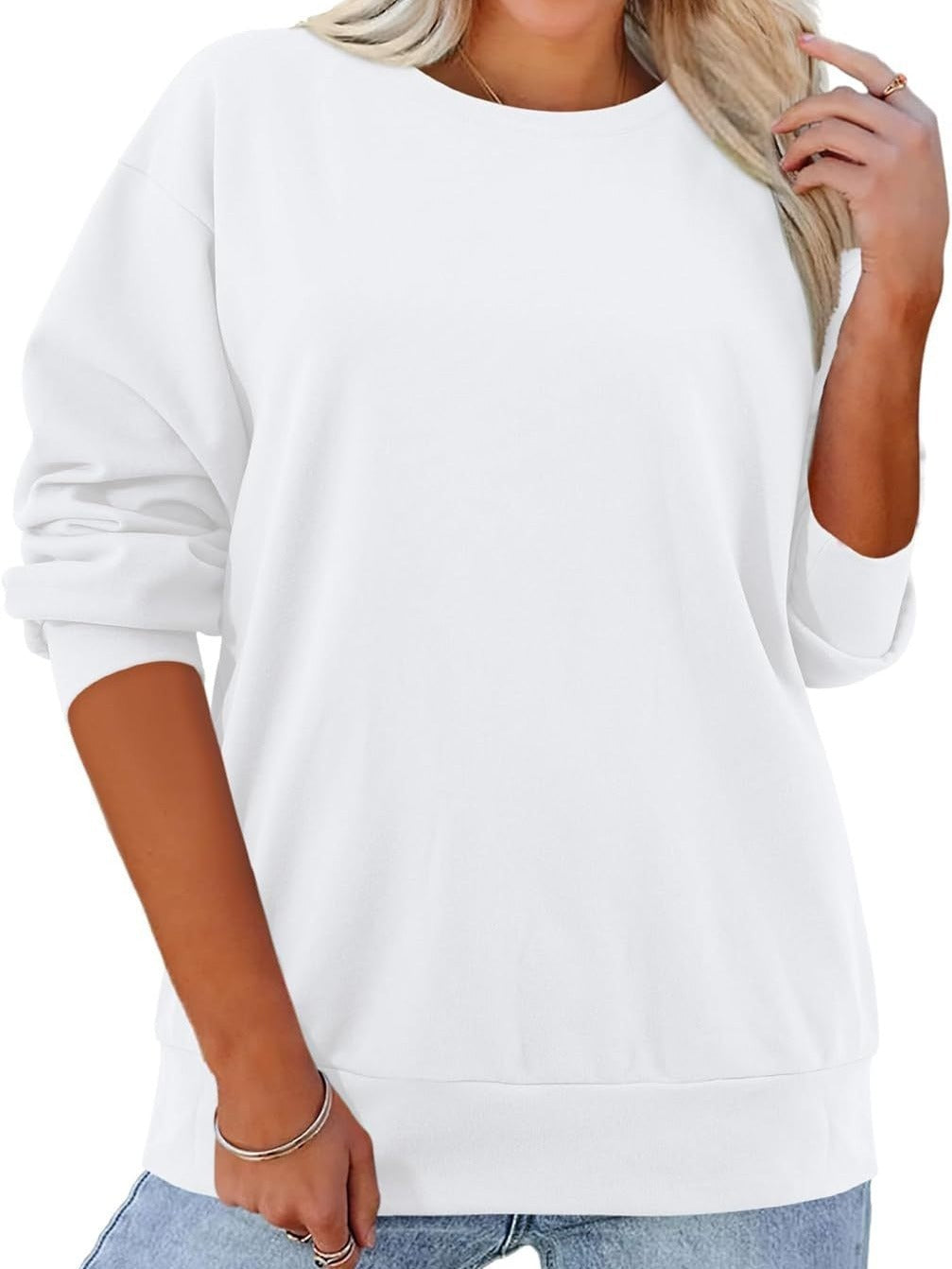 Fleece-lined Thick Round Neck Loose-fitting Solid Color Long Sleeves Sweater - globaltradeleader
