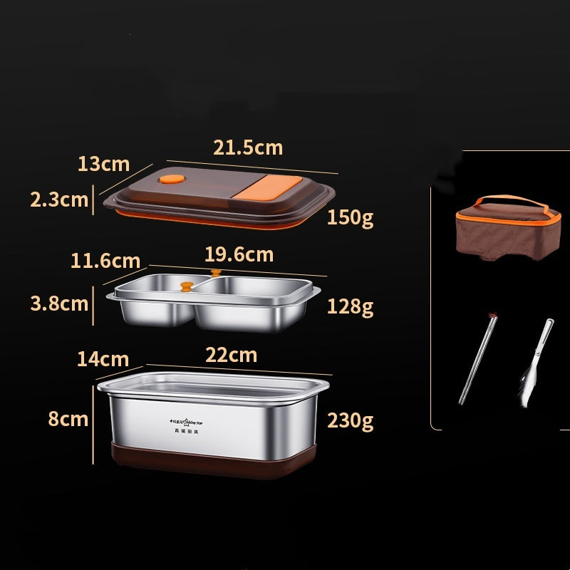 304 Stainless Steel Lunch Box Student Large Capacity Double Deck Compartment Bento Box - globaltradeleader