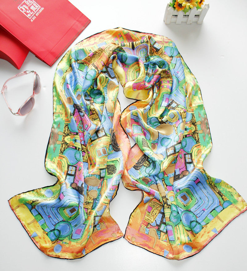 Crepe Satin Long Scarf Women 160x45 Shawl