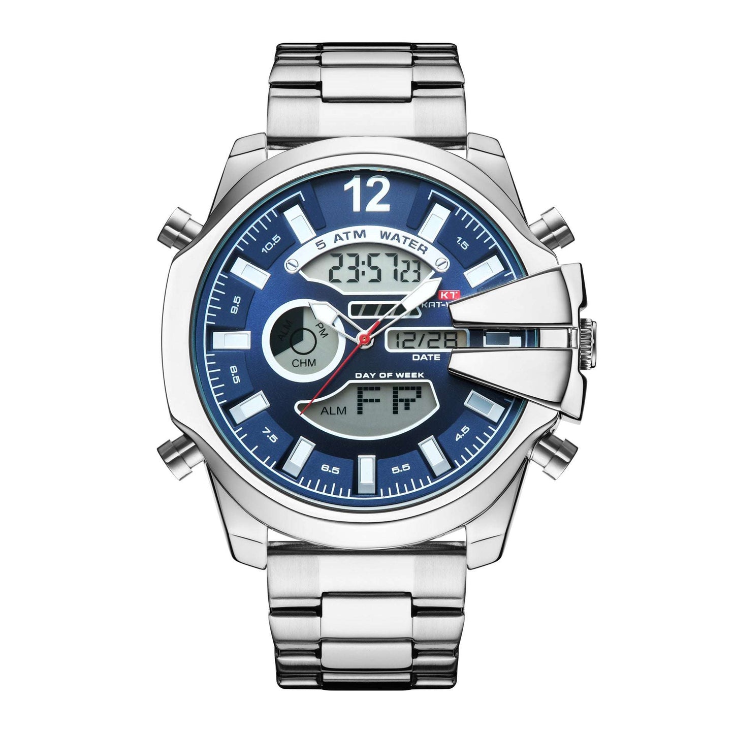 New Men's Double Display Alarm Clock Led Sports Steel Watch Waterproof - globaltradeleader