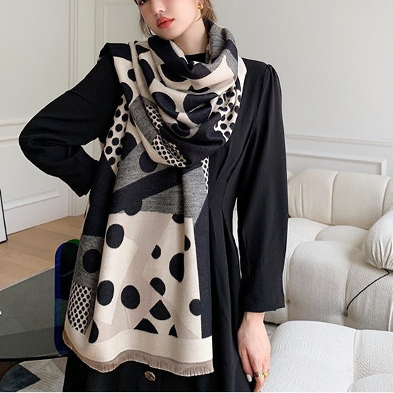 Casual Polka Dot Artificial Cashmere Warm Printing Long Scarf Shawl - globaltradeleader