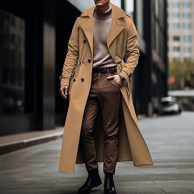 Design Long Trench Coat Large Lapel Double Breasted Belt Coat - globaltradeleader