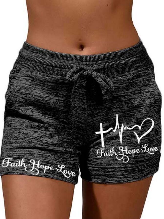 European And American Ladies Faith Hope Love Printed Lace-up Shorts - globaltradeleader