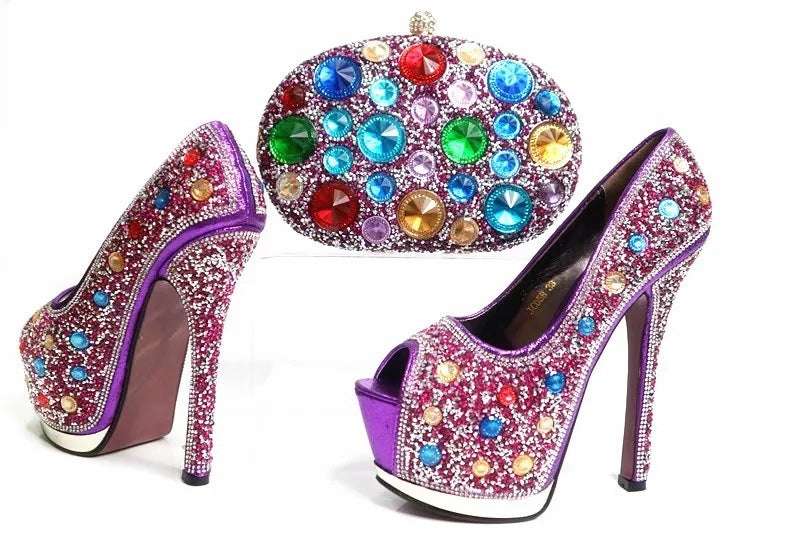 Stiletto Pointed Fish Mouth High Heels Rubber Spot Rhinestone Dinner Bag - globaltradeleader