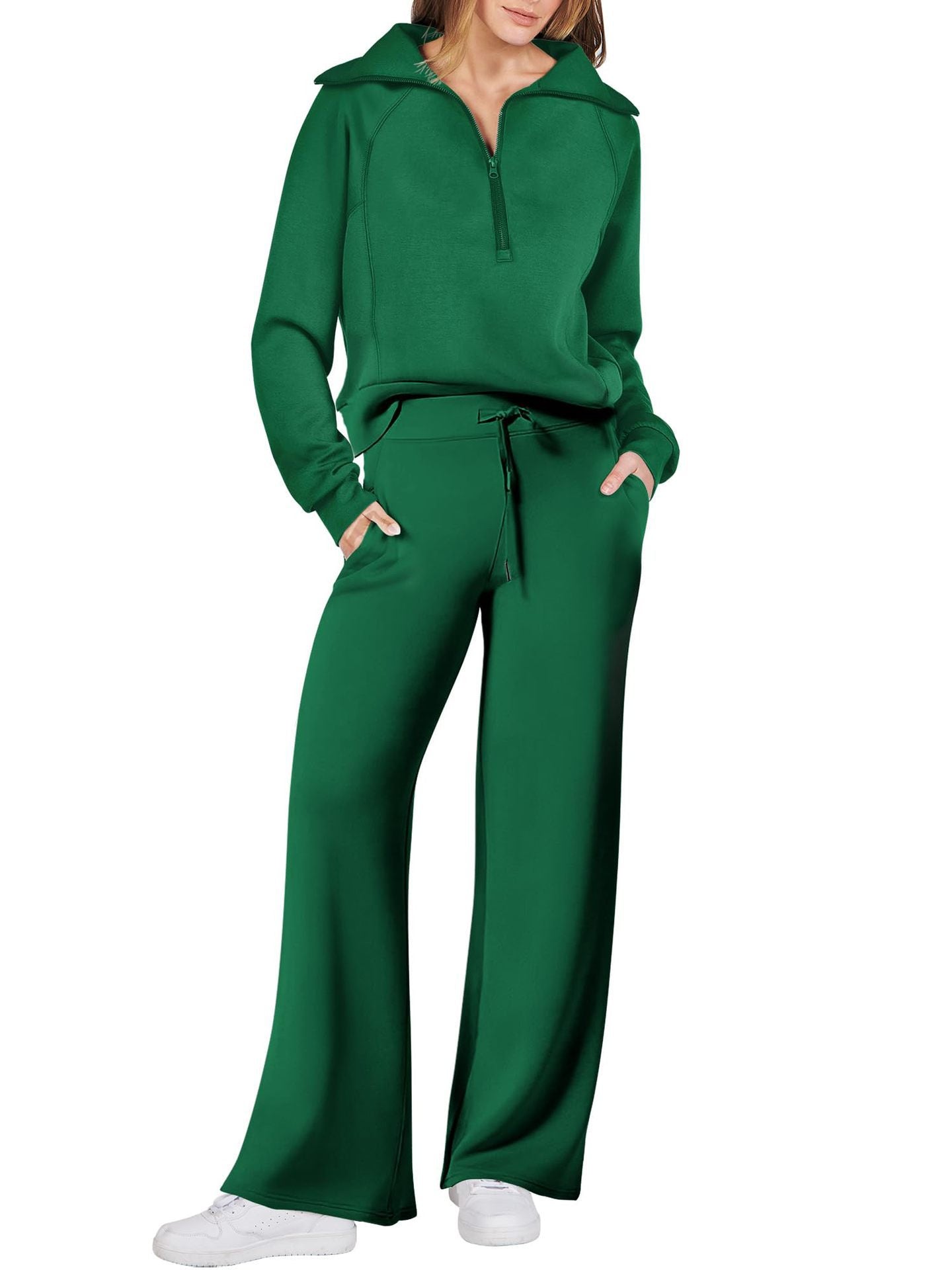 Leisure Sports Suit Long-sleeve Zipper Sweatshirt Wide Leg Pants Two-piece Set - globaltradeleader