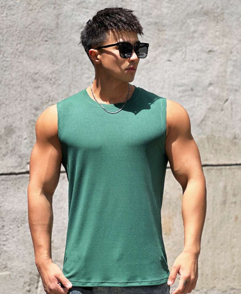 Summer Workout Vest Exercise Sleeveless Round Neck Striped Quick-drying Breathable Basketball Running Training Clothing Men - globaltradeleader