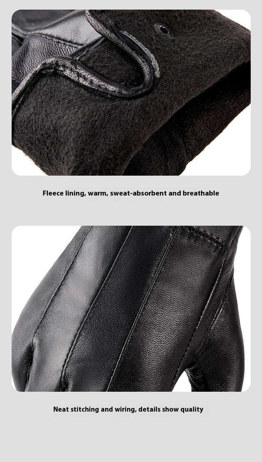 Genuine Leather Gloves For Men And Women Autumn And Winter Fleece-lined Thickened - globaltradeleader